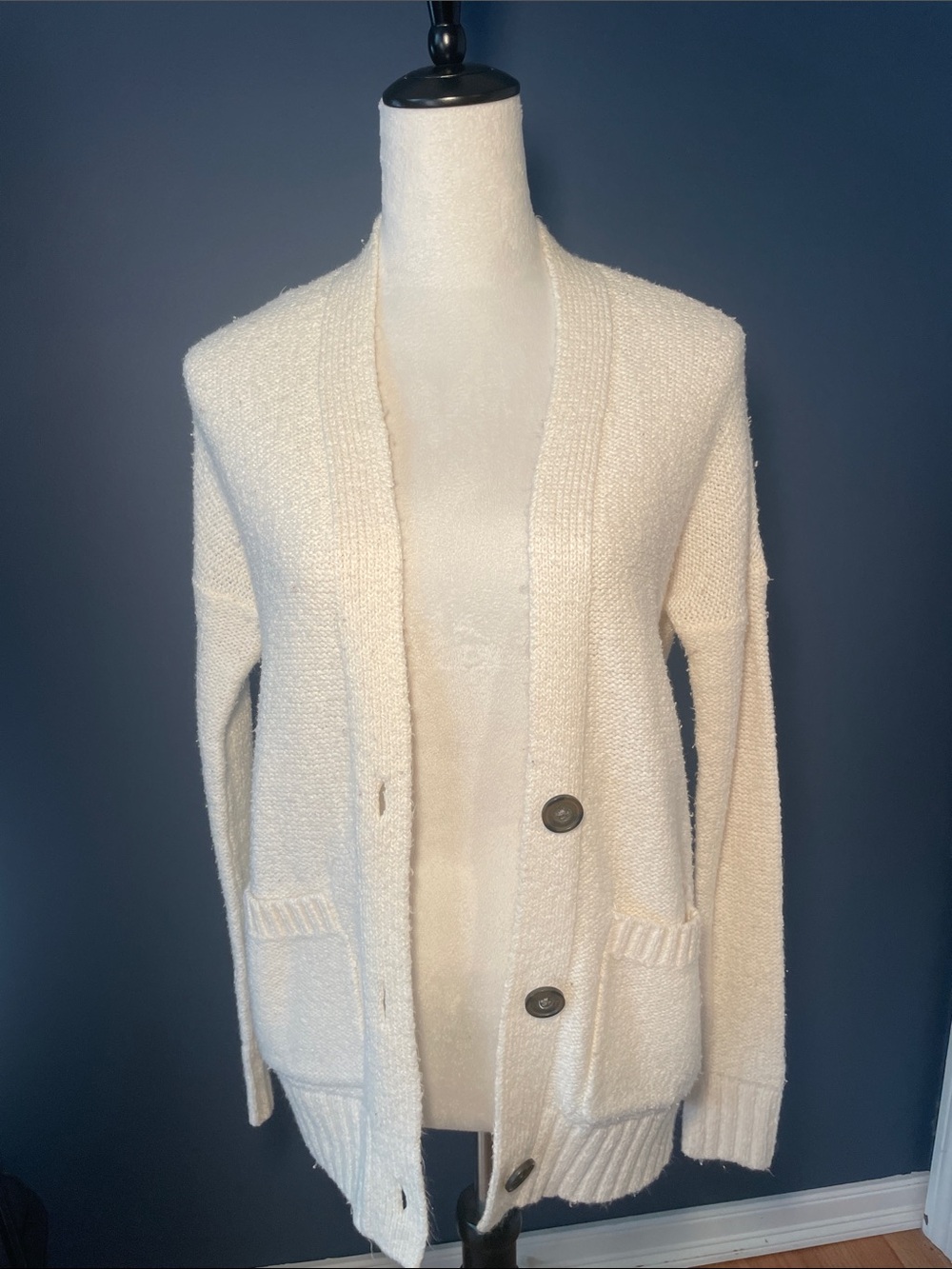 Hollister Cream Button-Front Open Cardigan